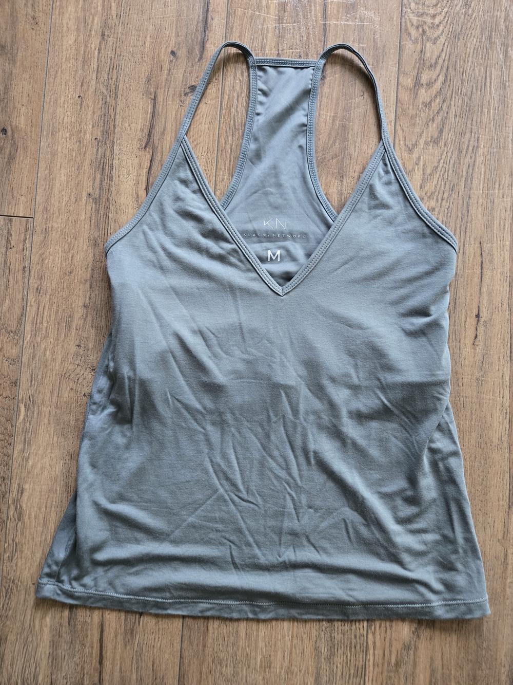 Klassy Network Eucalyptus Green  Strappy Racerback V-Neck Tank Top - M